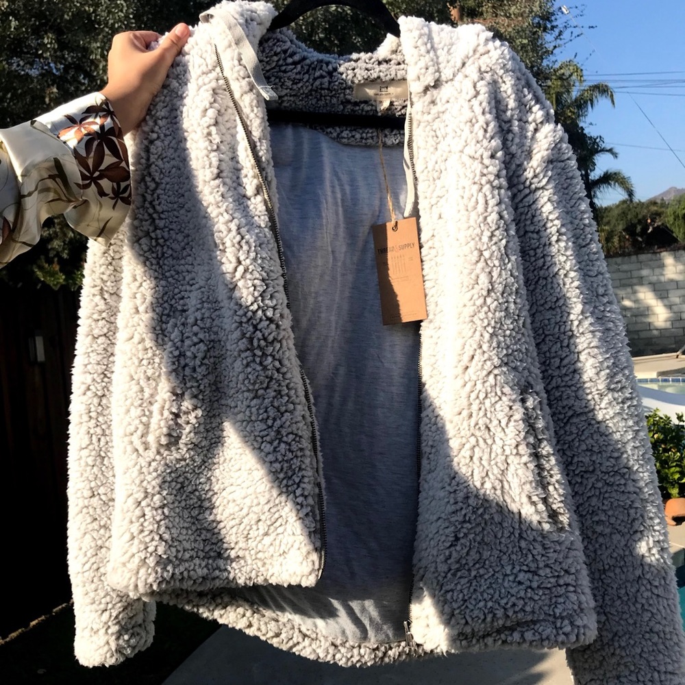 fluffy white jacket